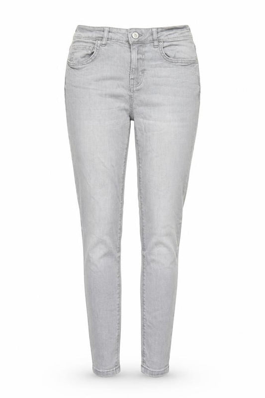 Front view of Denim & Co. women’s grey cotton skinny jeans, size UK 6, 27-inch leg regular zip - pockets