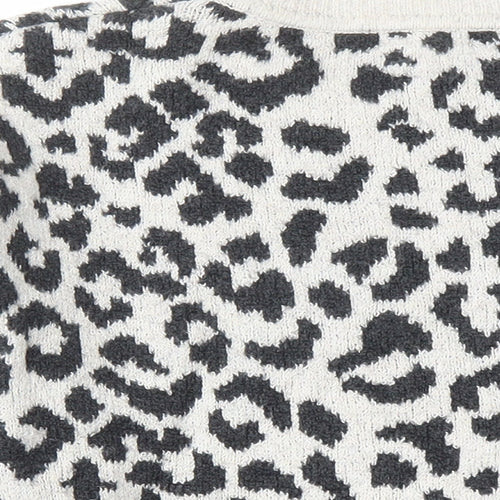 Yes Lola Womens Grey Round Neck Animal Print Cotton Pullover Jumper Size M - Leopard Pattern