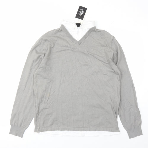 City Comfort Womens Grey Collared Cotton Pullover Jumper Size L - Two In One