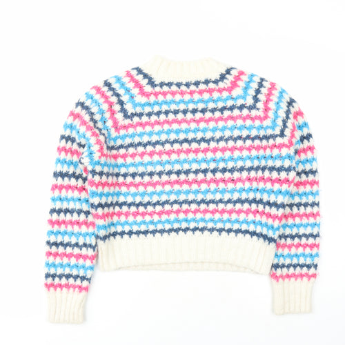 Zara Womens White Mock Neck Geometric Acrylic Pullover Jumper Size S