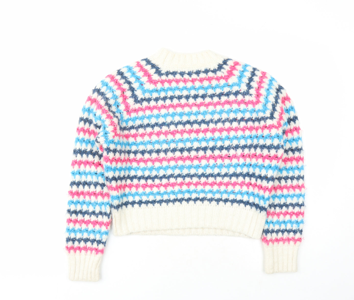 Zara Womens White Mock Neck Geometric Acrylic Pullover Jumper Size S