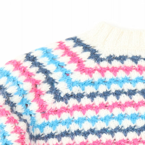 Zara Womens White Mock Neck Geometric Acrylic Pullover Jumper Size S