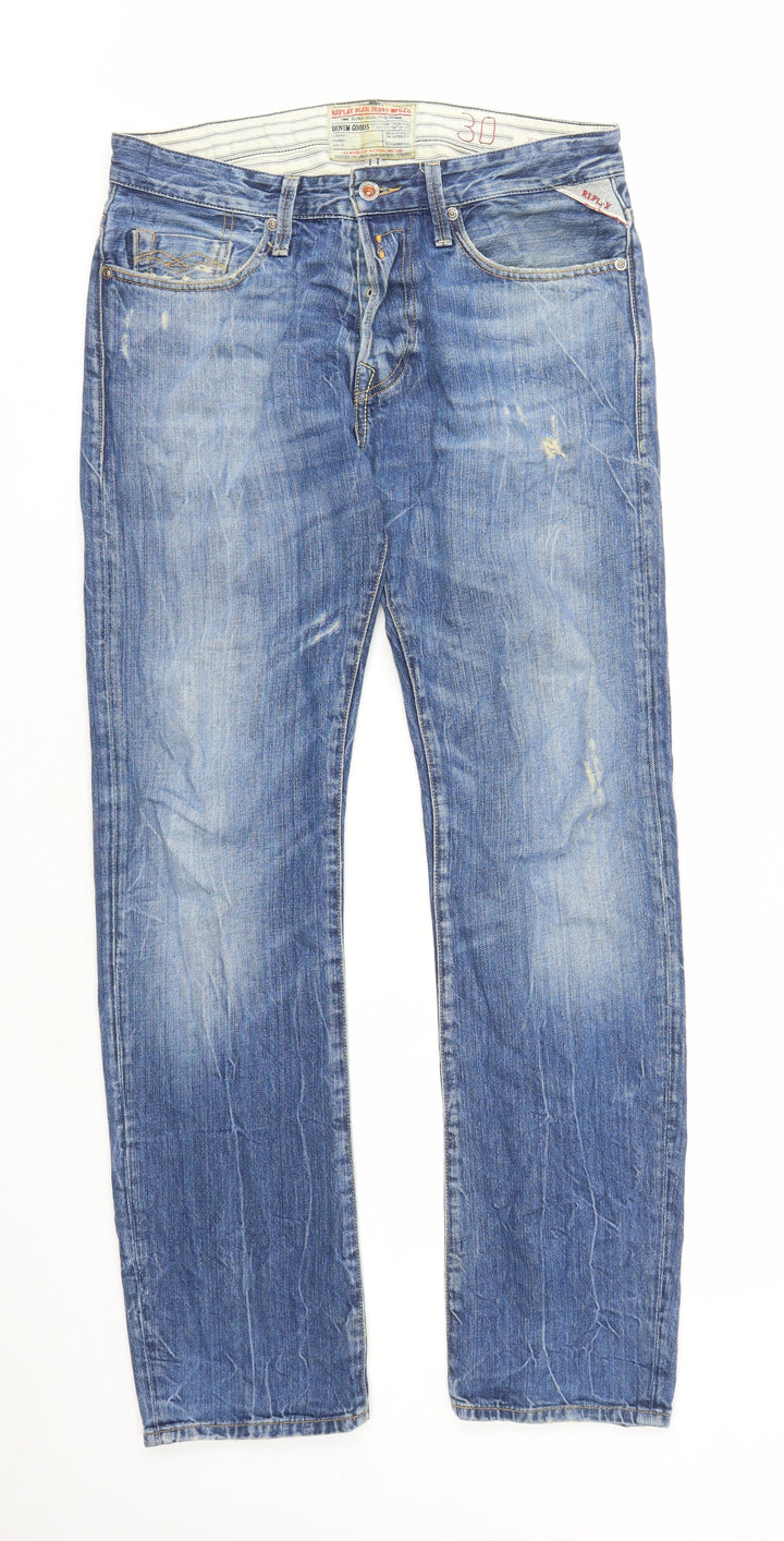 Replay Mens Blue Cotton Straight Jeans Size 30 in L32 in Regular Button - Pockets