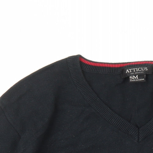 Atticus Mens Black V-Neck Cotton Pullover Jumper Size S Long Sleeve - Size S-M