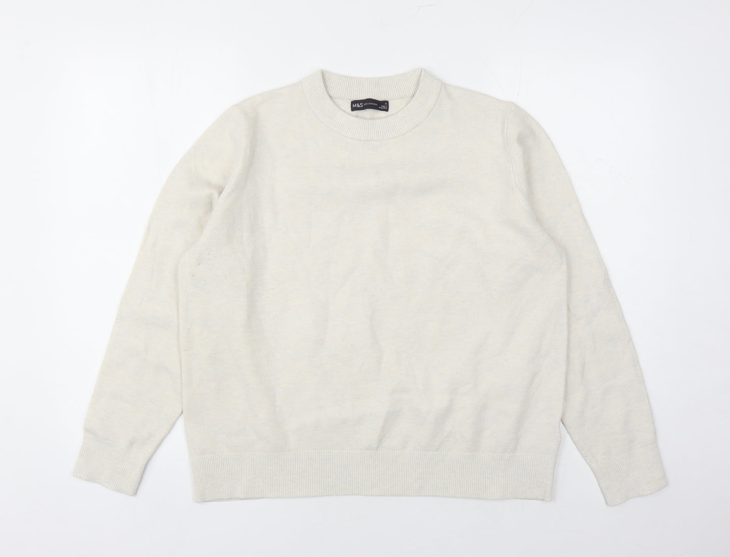 Marks and Spencer Womens Ivory Round Neck Polyester Pullover Jumper Size M