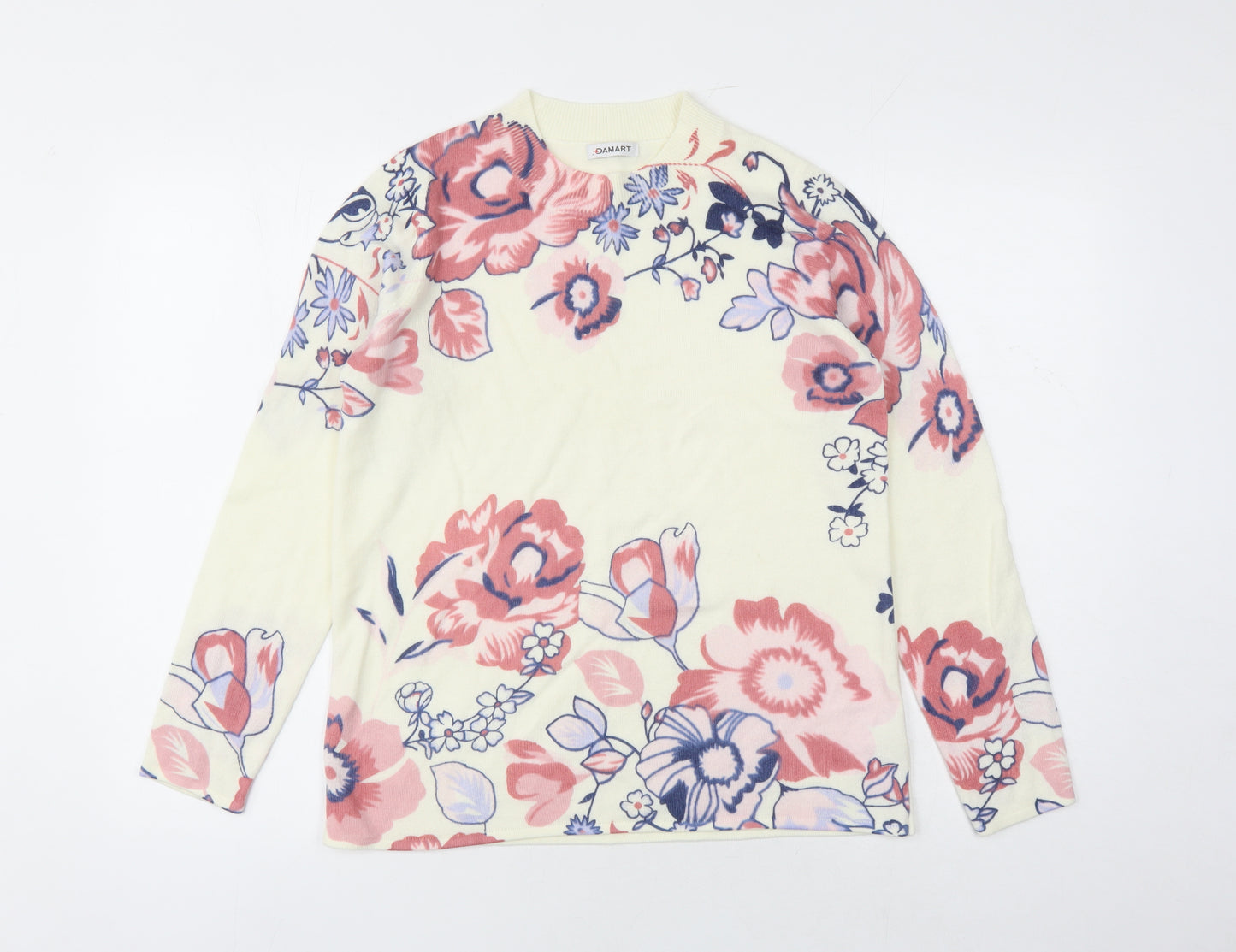 Damart Womens Ivory Round Neck Floral Acetate Pullover Jumper Size 14 - Size 14-16