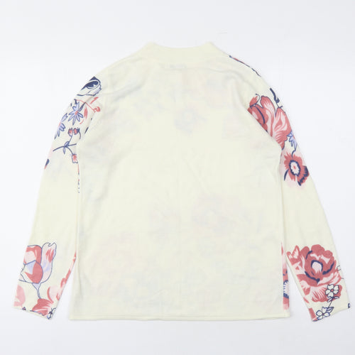 Damart Womens Ivory Round Neck Floral Acetate Pullover Jumper Size 14 - Size 14-16