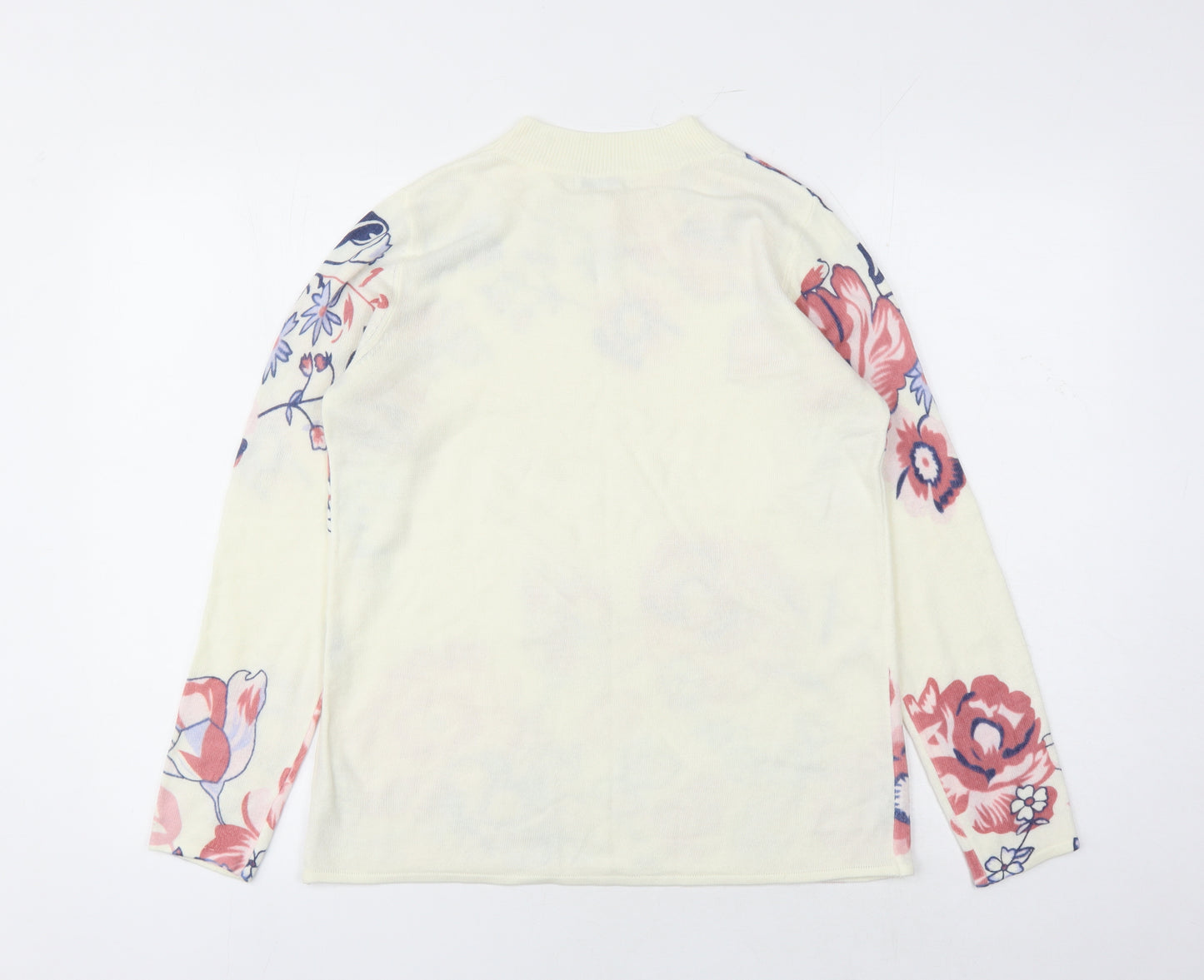 Damart Womens Ivory Round Neck Floral Acetate Pullover Jumper Size 14 - Size 14-16