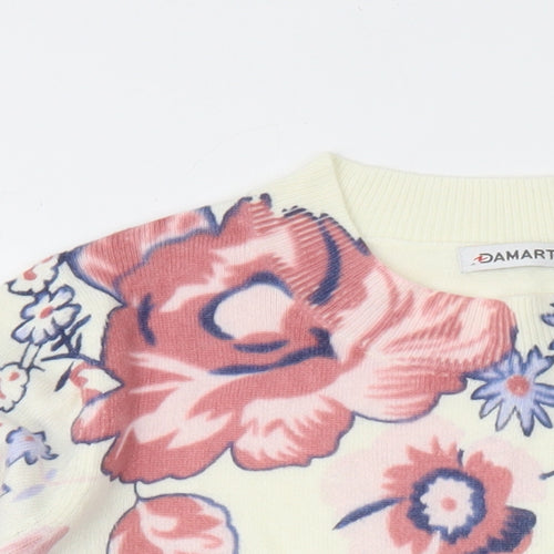 Damart Womens Ivory Round Neck Floral Acetate Pullover Jumper Size 14 - Size 14-16