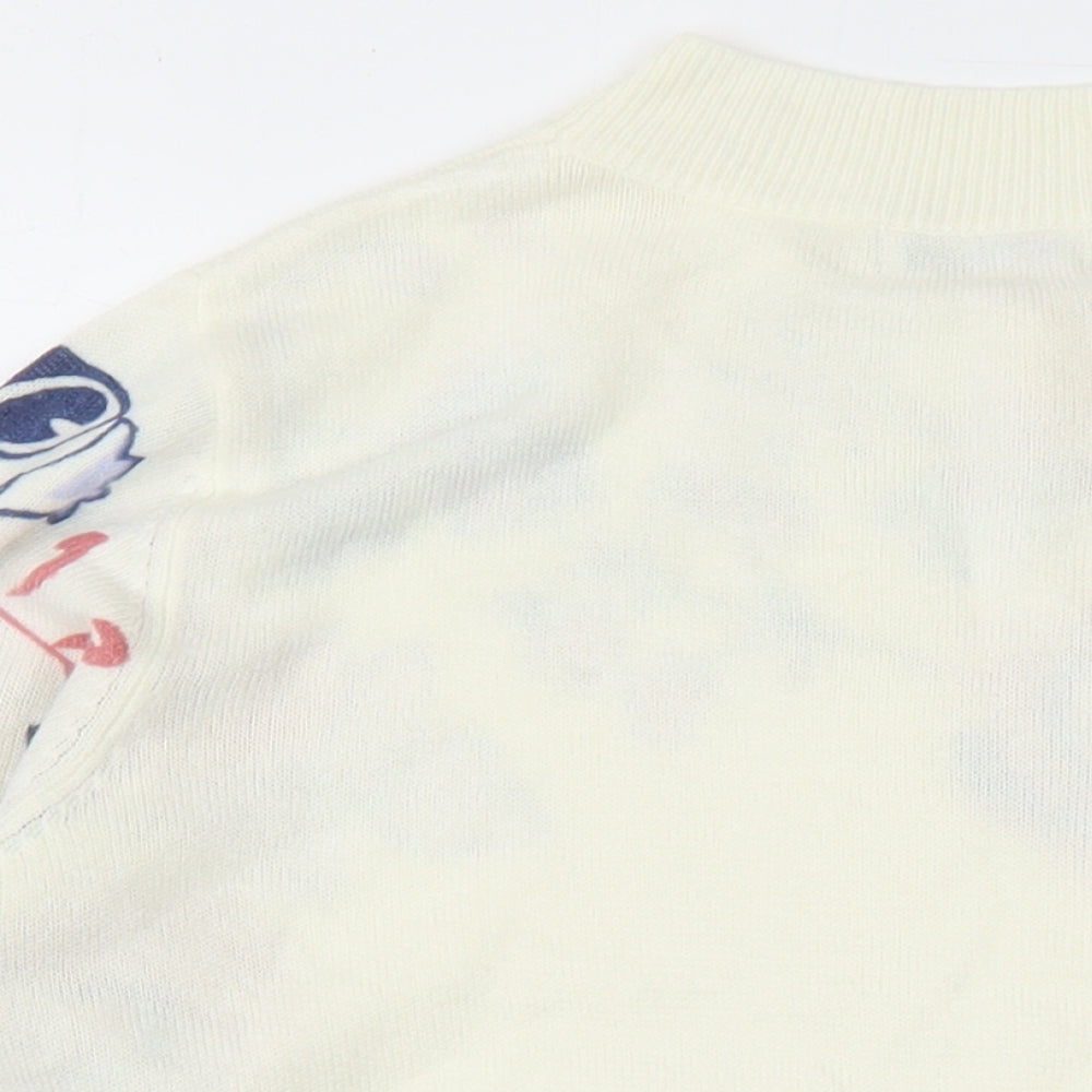Damart Womens Ivory Round Neck Floral Acetate Pullover Jumper Size 14 - Size 14-16