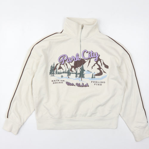 Divided by H&M Womens Ivory Cotton Pullover Sweatshirt Size XS Zip - Park City