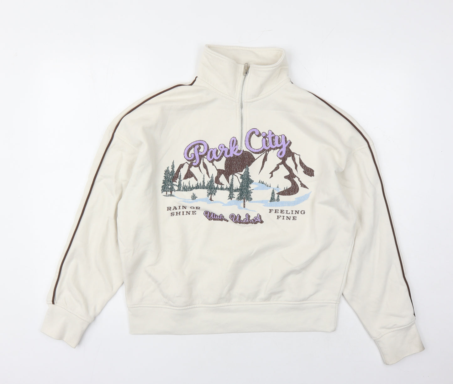 Divided by H&M Womens Ivory Cotton Pullover Sweatshirt Size XS Zip - Park City