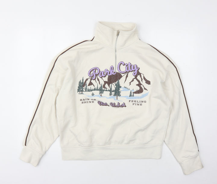 Divided by H&M Womens Ivory Cotton Pullover Sweatshirt Size XS Zip - Park City
