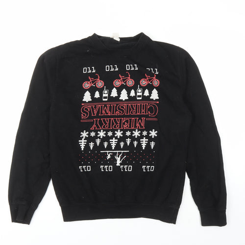 Stranger Things Womens Black Cotton Pullover Sweatshirt Size S Pullover - Christmas Stranger Things