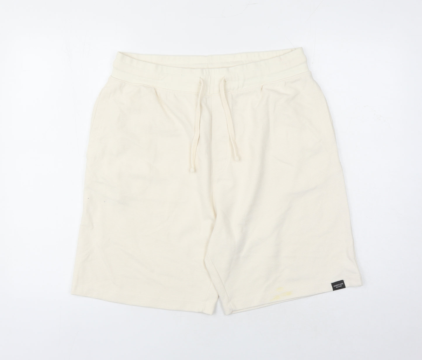 Zara Mens Ivory Cotton Sweat Shorts Size XL L6 in Regular Drawstring - Elasticated Waist