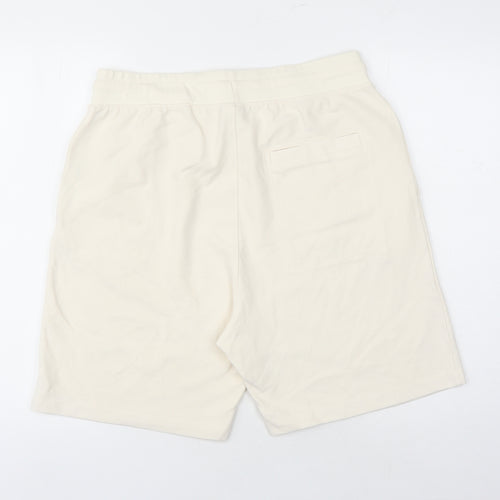 Zara Mens Ivory Cotton Sweat Shorts Size XL L6 in Regular Drawstring - Elasticated Waist