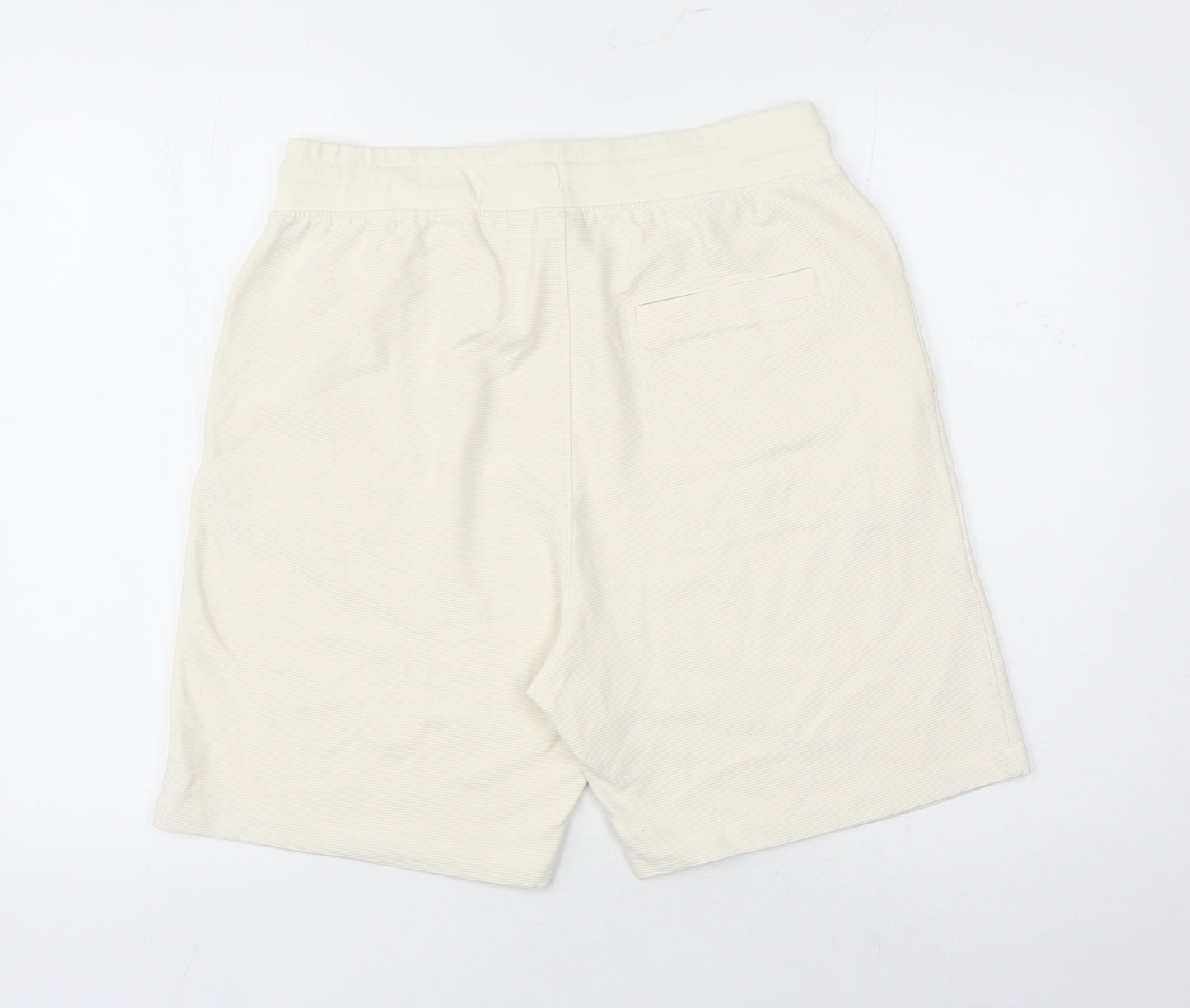 Zara Mens Ivory Cotton Sweat Shorts Size XL L6 in Regular Drawstring - Elasticated Waist