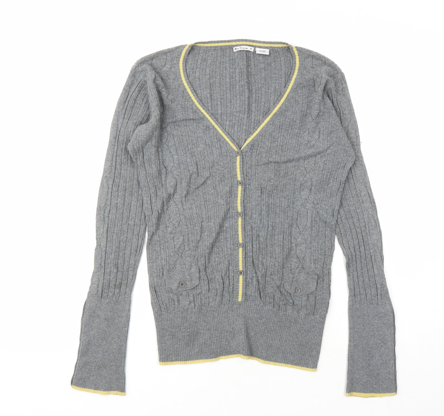 Ben Sherman Womens Grey V-Neck Cotton Pullover Jumper Size M