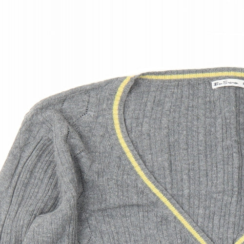 Ben Sherman Womens Grey V-Neck Cotton Pullover Jumper Size M
