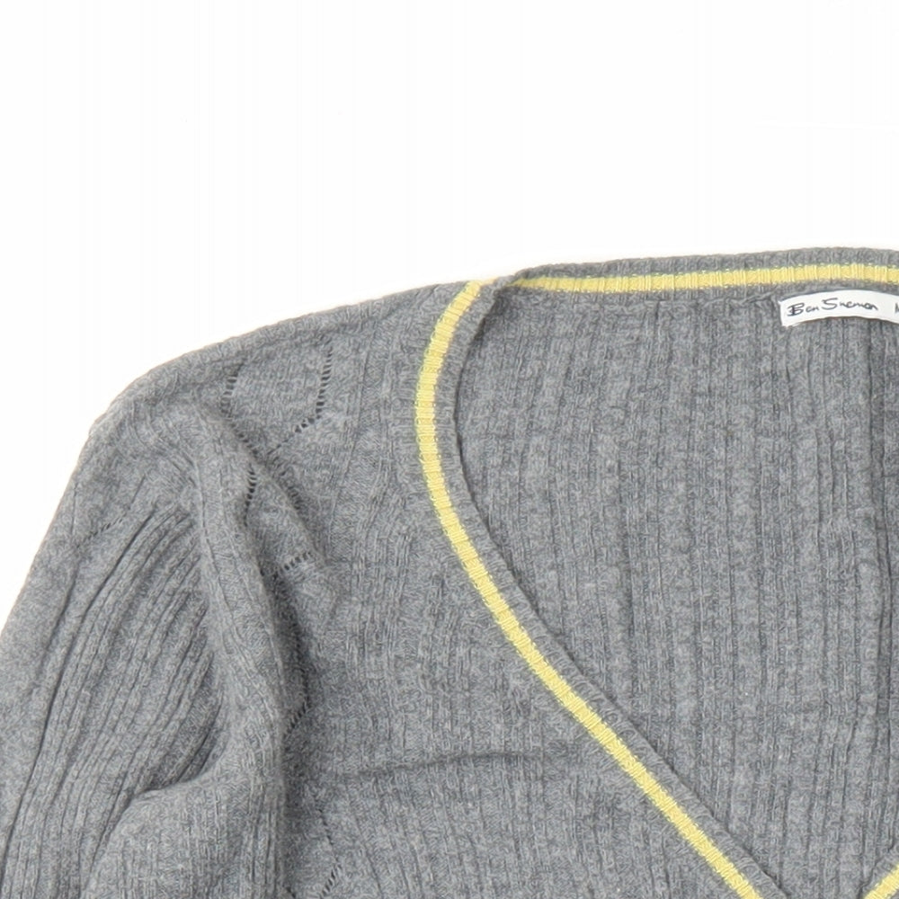 Ben Sherman Womens Grey V-Neck Cotton Pullover Jumper Size M