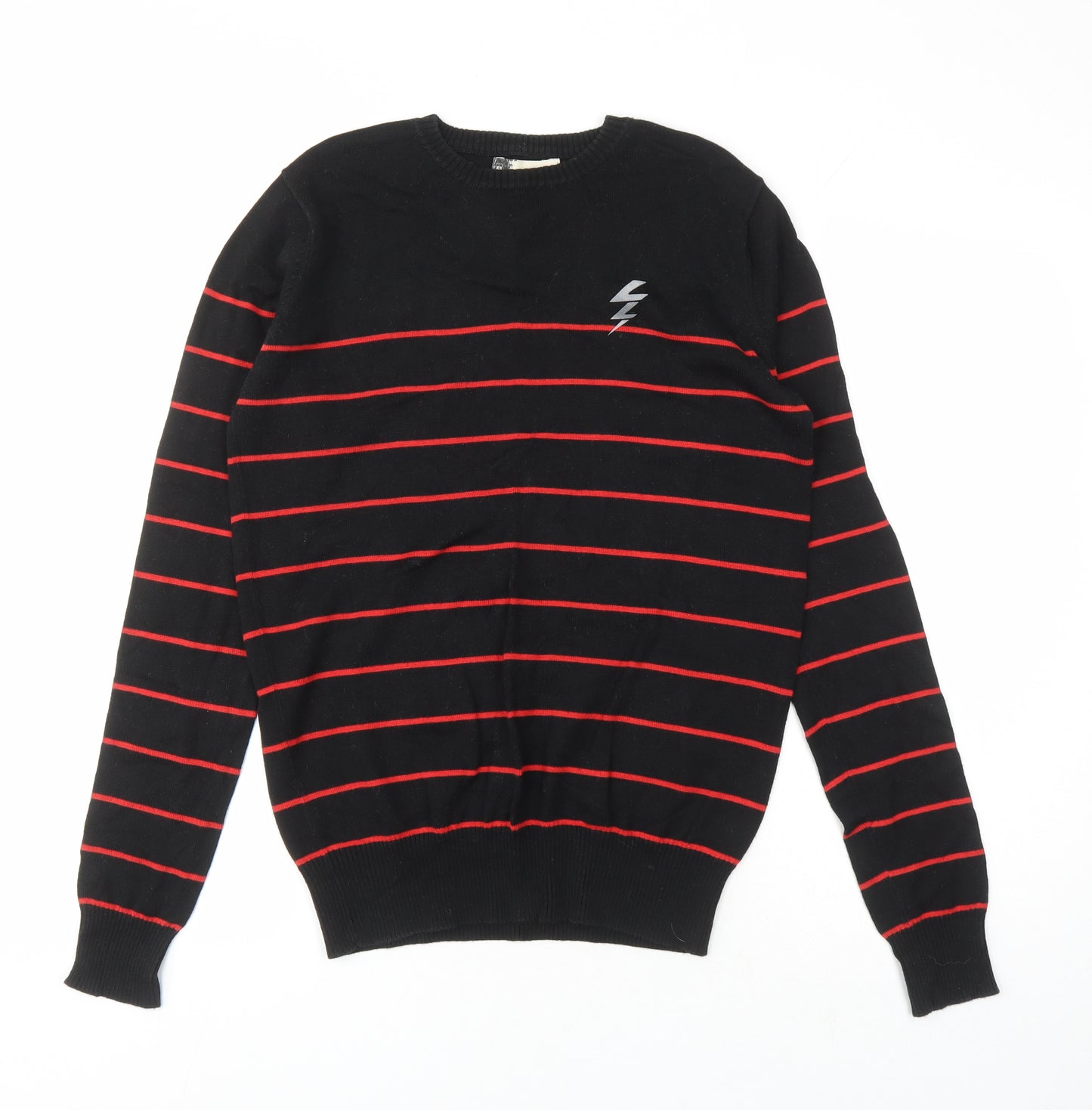 Lowlife Mens Black Round Neck Striped Cotton Pullover Jumper Size XS Long Sleeve