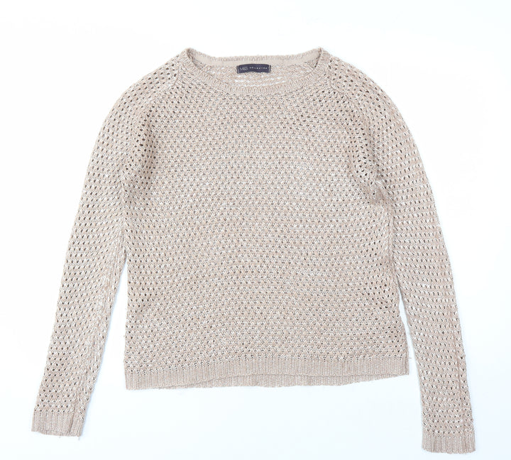 Marks and Spencer Womens Brown Round Neck Acrylic Pullover Jumper Size 10
