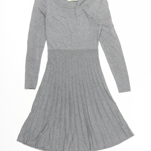 Oasis Womens Grey Cotton Jumper Dress Size XS Round Neck Pullover