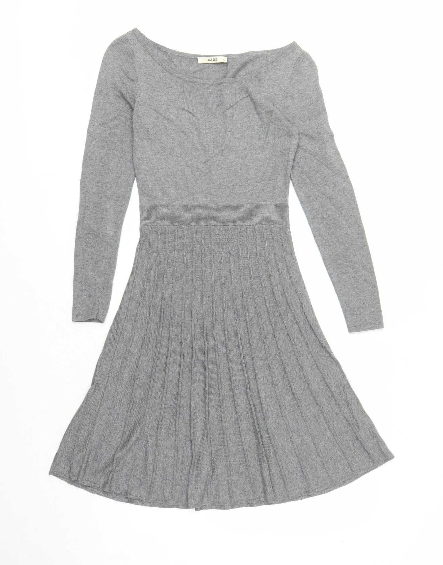 Oasis Womens Grey Cotton Jumper Dress Size XS Round Neck Pullover