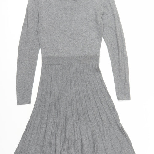 Oasis Womens Grey Cotton Jumper Dress Size XS Round Neck Pullover
