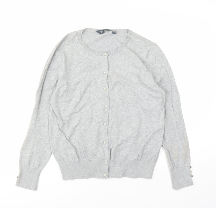 Dorothy Perkins Womens Grey Round Neck Cotton Cardigan Jumper Size 12