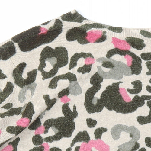 Marks and Spencer Womens Brown Round Neck Animal Print Acrylic Pullover Jumper Size 14 - Leopard Pattern