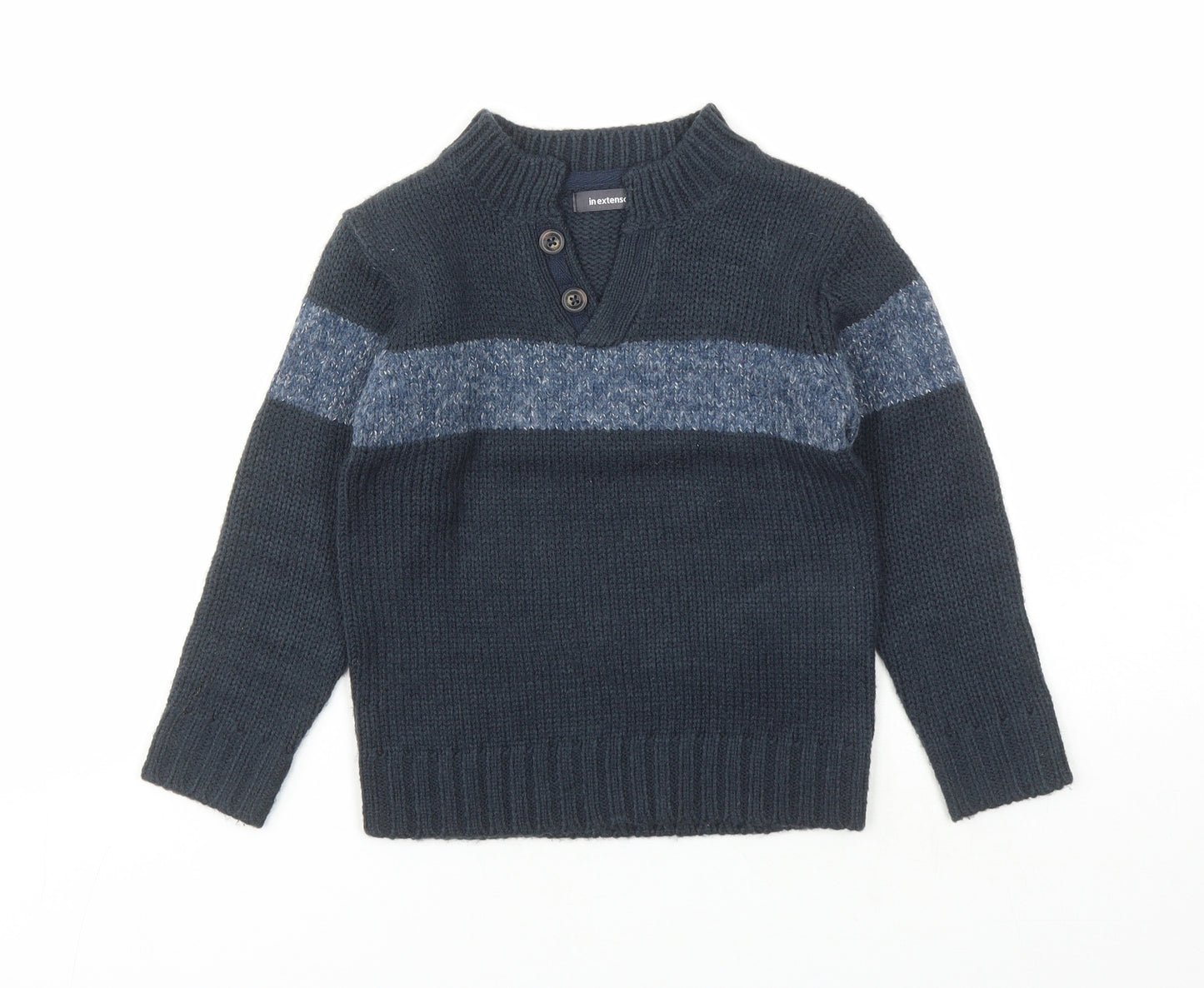 In Extenso Boys Blue V-Neck Acrylic Pullover Jumper Size 4 Years Button