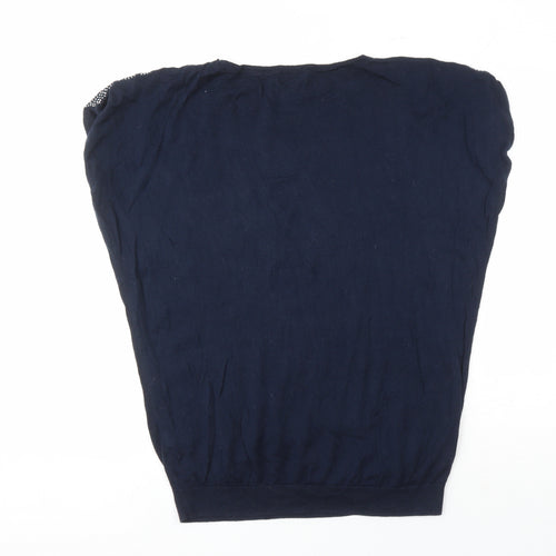NEXT Womens Blue Round Neck 100% Cotton Pullover Jumper Size 14 - Rhinestone Detail