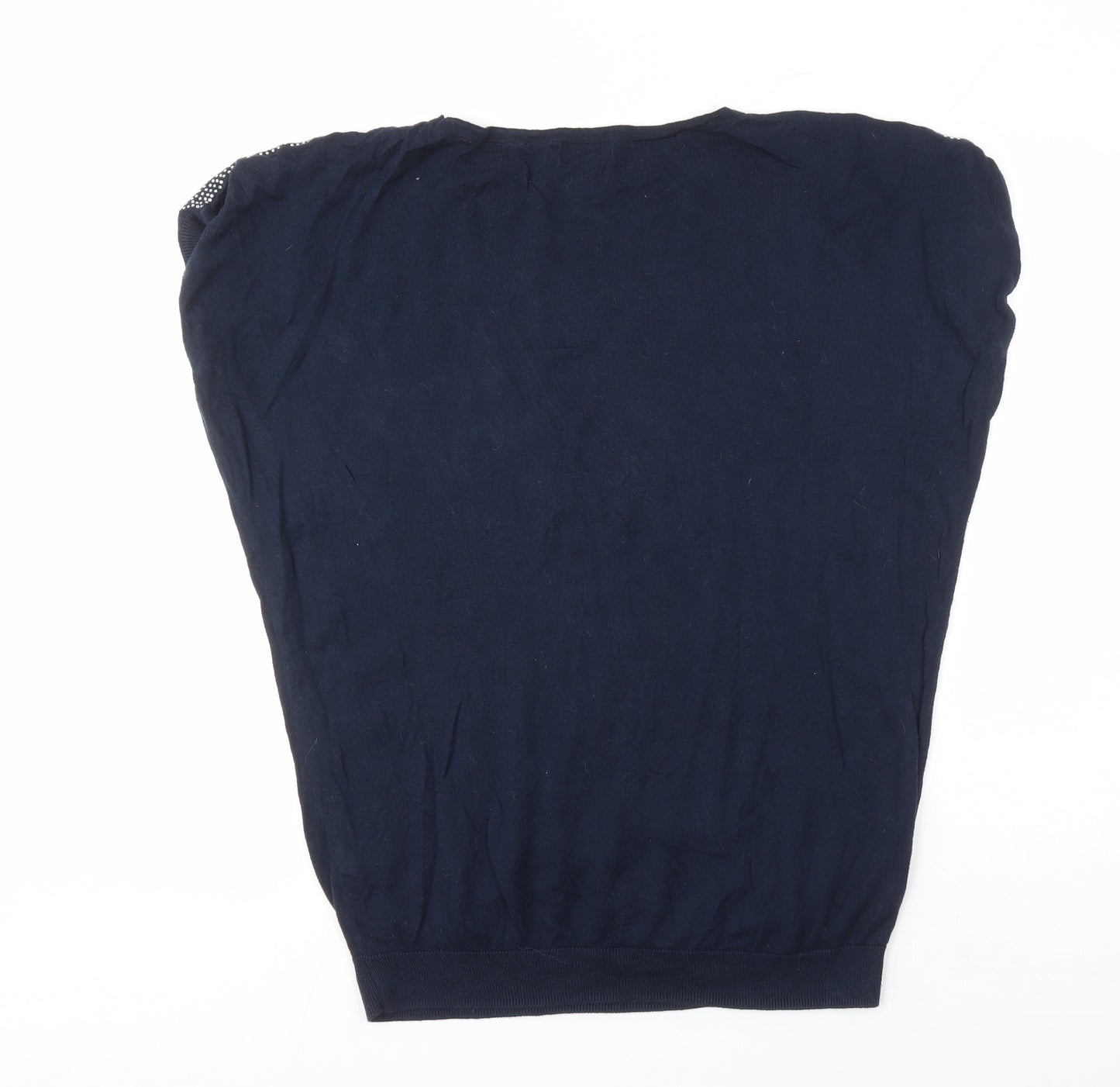 NEXT Womens Blue Round Neck 100% Cotton Pullover Jumper Size 14 - Rhinestone Detail