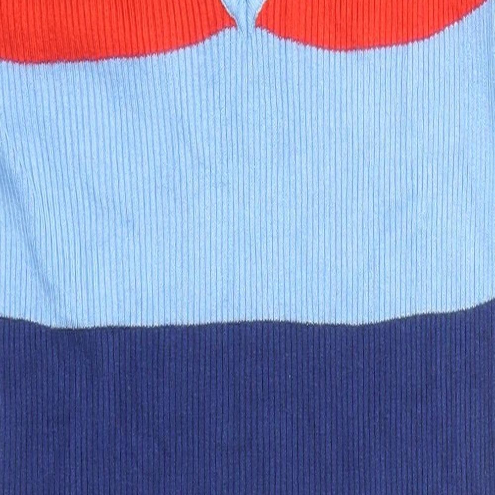 Amisu Womens Blue Colourblock Polyester Jumper Dress Size 14 V-Neck Pullover