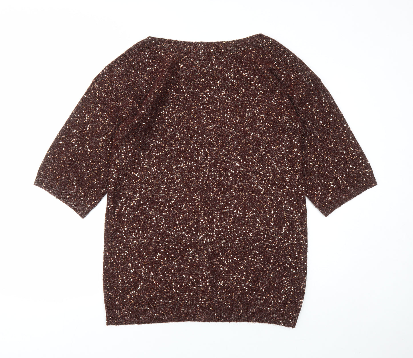 Oasis Womens Brown Boat Neck Acrylic Pullover Jumper Size M - Sequin Detail