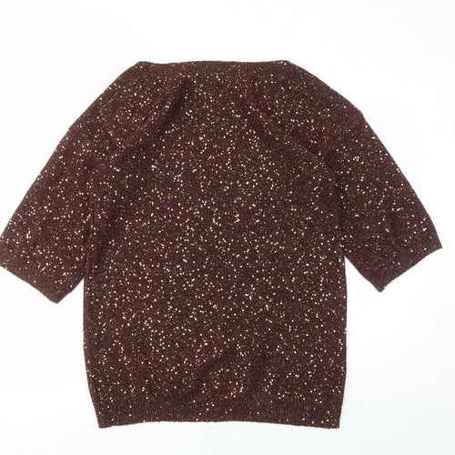 Oasis Womens Brown Boat Neck Acrylic Pullover Jumper Size M - Sequin Detail