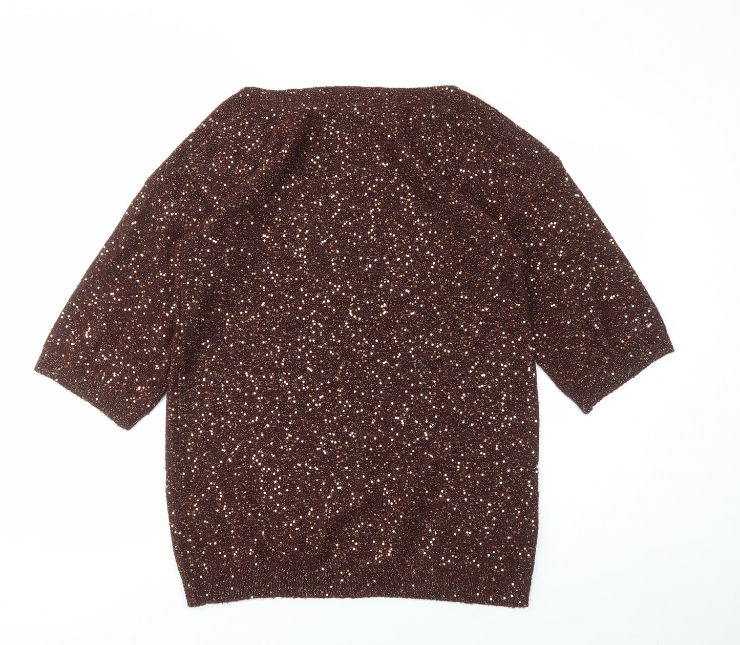 Oasis Womens Brown Boat Neck Acrylic Pullover Jumper Size M - Sequin Detail