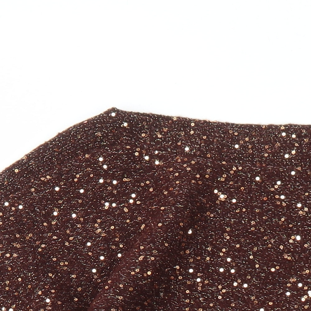 Oasis Womens Brown Boat Neck Acrylic Pullover Jumper Size M - Sequin Detail
