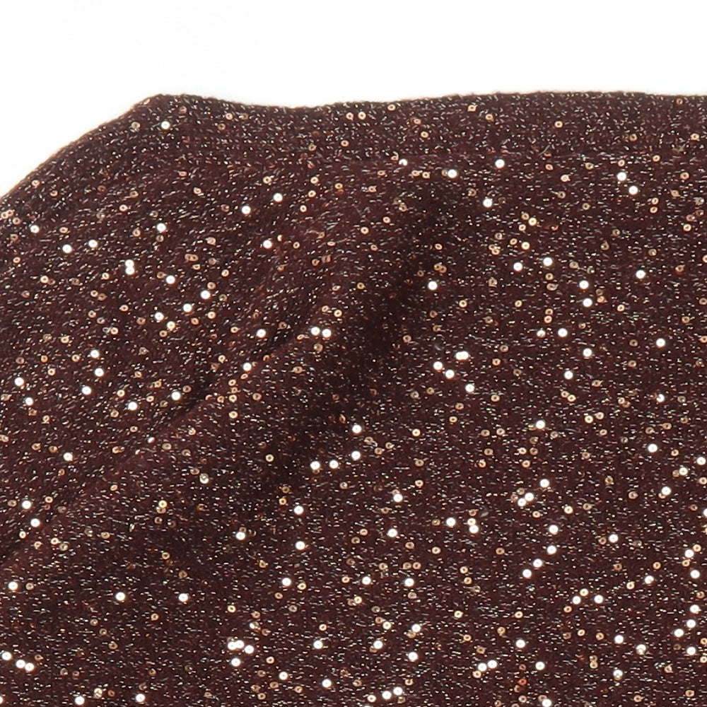 Oasis Womens Brown Boat Neck Acrylic Pullover Jumper Size M - Sequin Detail