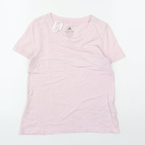 adidas Girls Pink Cotton Basic T-Shirt Size 9-10 Years Round Neck Pullover