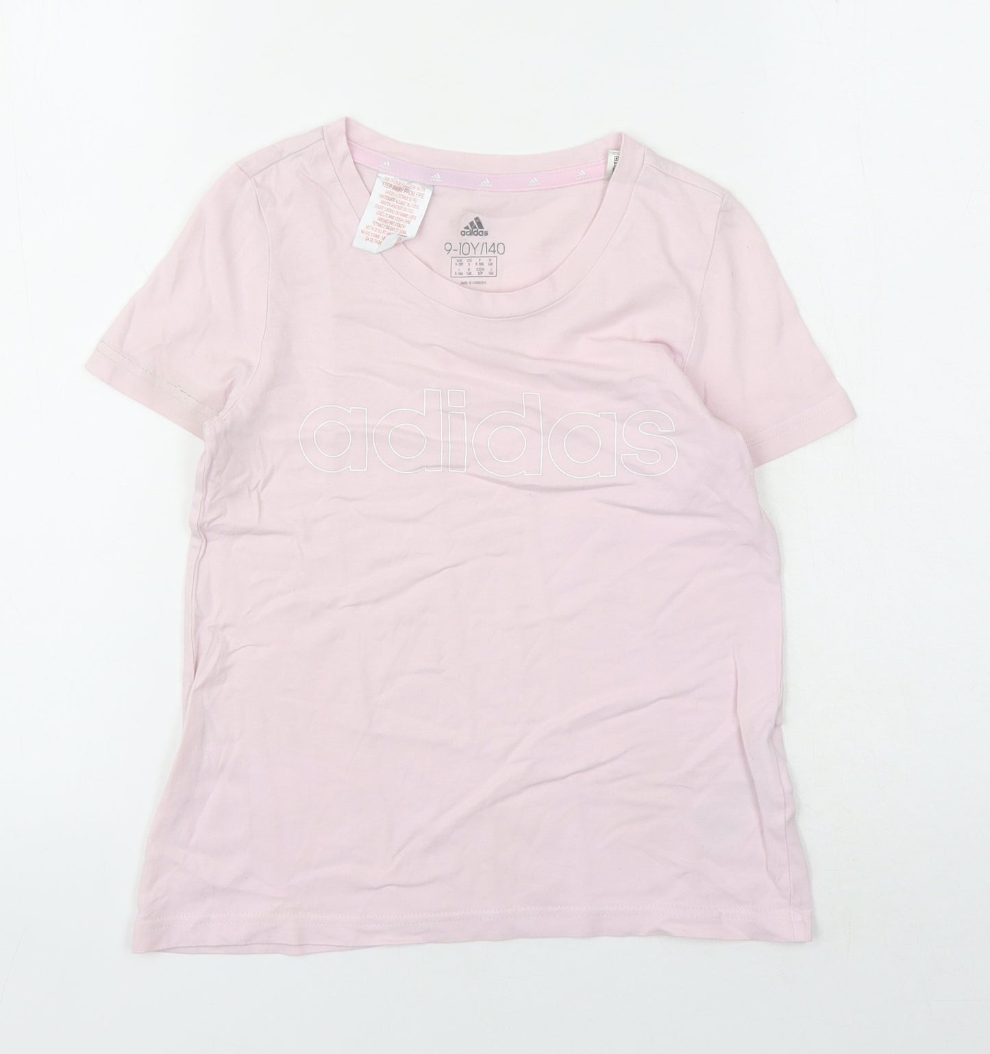 adidas Girls Pink Cotton Basic T-Shirt Size 9-10 Years Round Neck Pullover