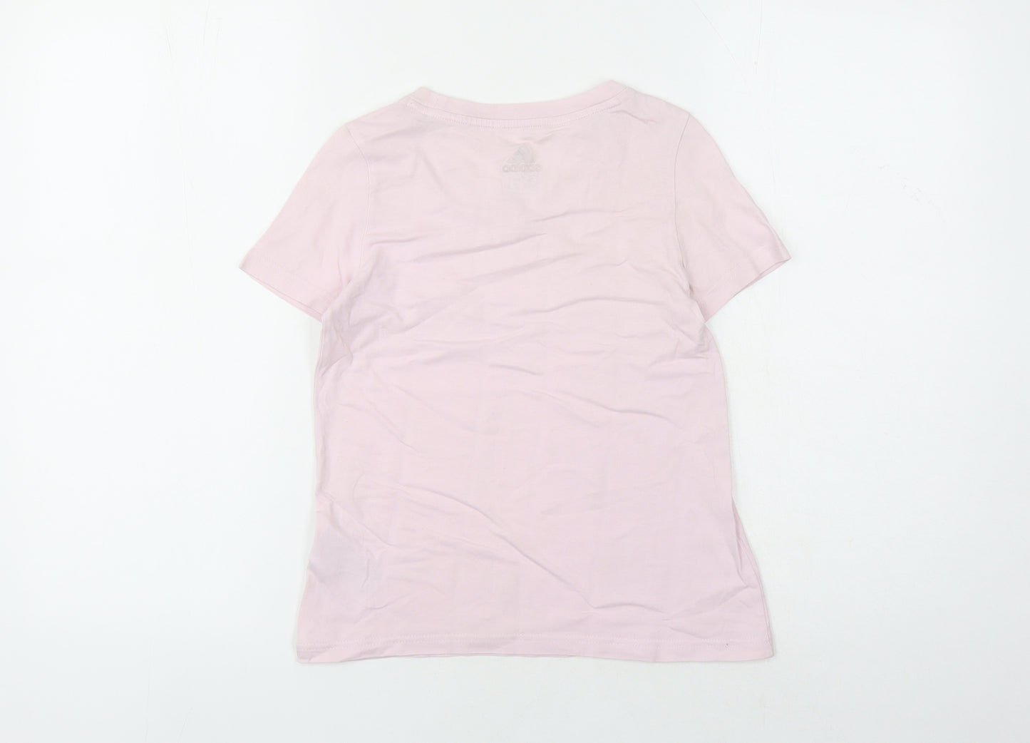 adidas Girls Pink Cotton Basic T-Shirt Size 9-10 Years Round Neck Pullover