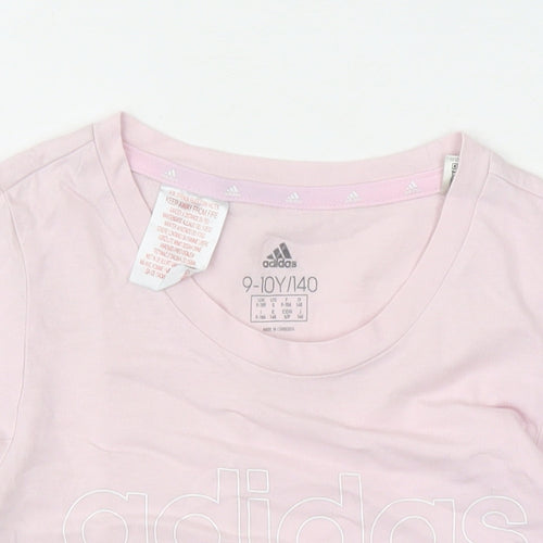 adidas Girls Pink Cotton Basic T-Shirt Size 9-10 Years Round Neck Pullover