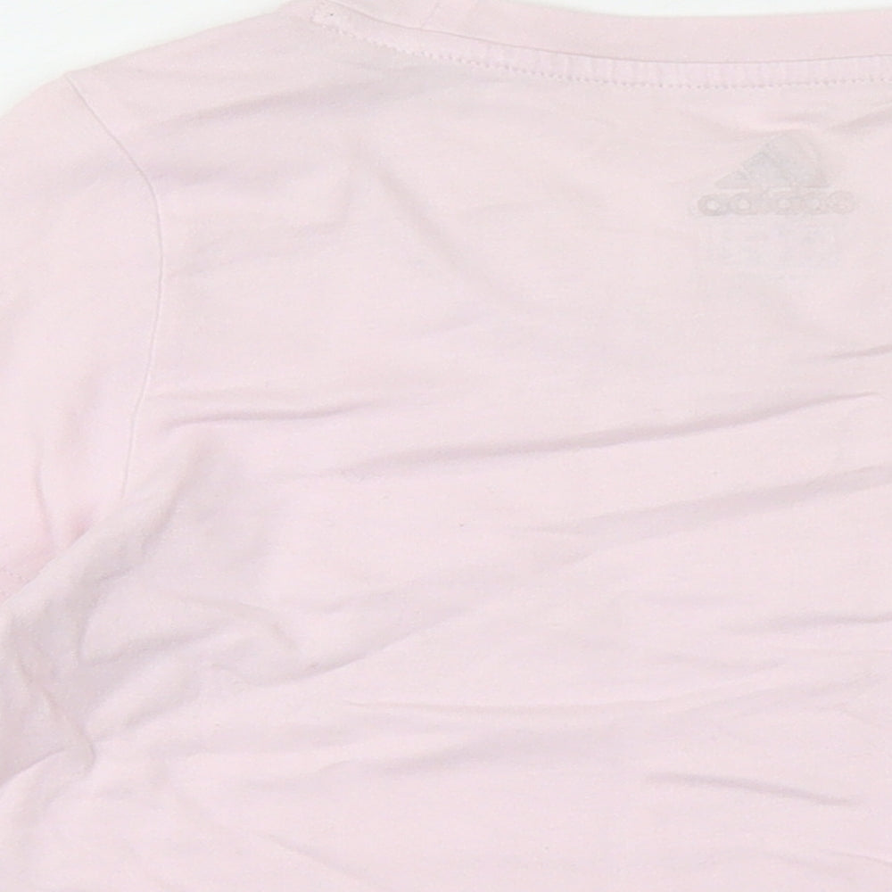 adidas Girls Pink Cotton Basic T-Shirt Size 9-10 Years Round Neck Pullover