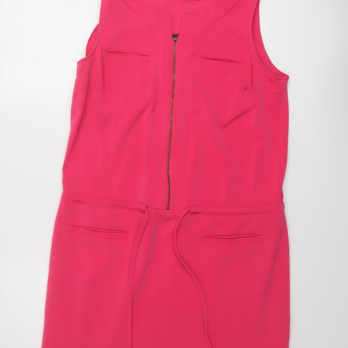NEXT Womens Pink Polyester A-Line Size 10 V-Neck Zip