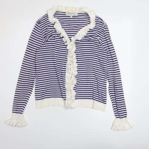 Anne Fontaine Womens Blue V-Neck Striped Cotton Cardigan Jumper Size 14