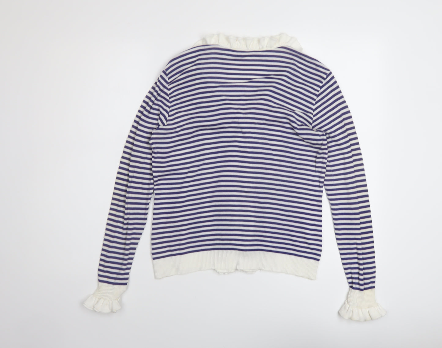 Anne Fontaine Womens Blue V-Neck Striped Cotton Cardigan Jumper Size 14