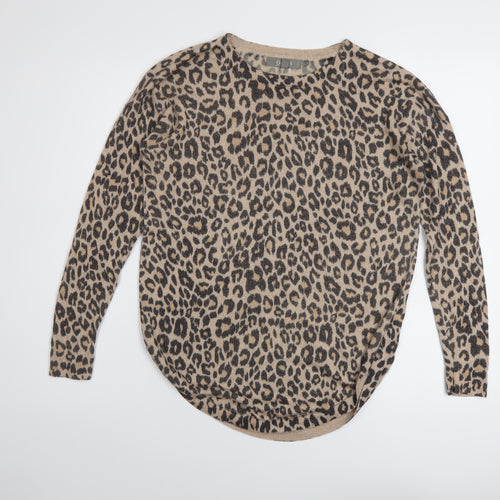 Oasis Womens Beige Round Neck Animal Print Viscose Pullover Jumper Size S
