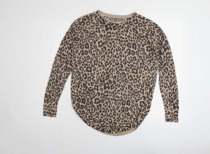 Oasis Womens Beige Round Neck Animal Print Viscose Pullover Jumper Size S